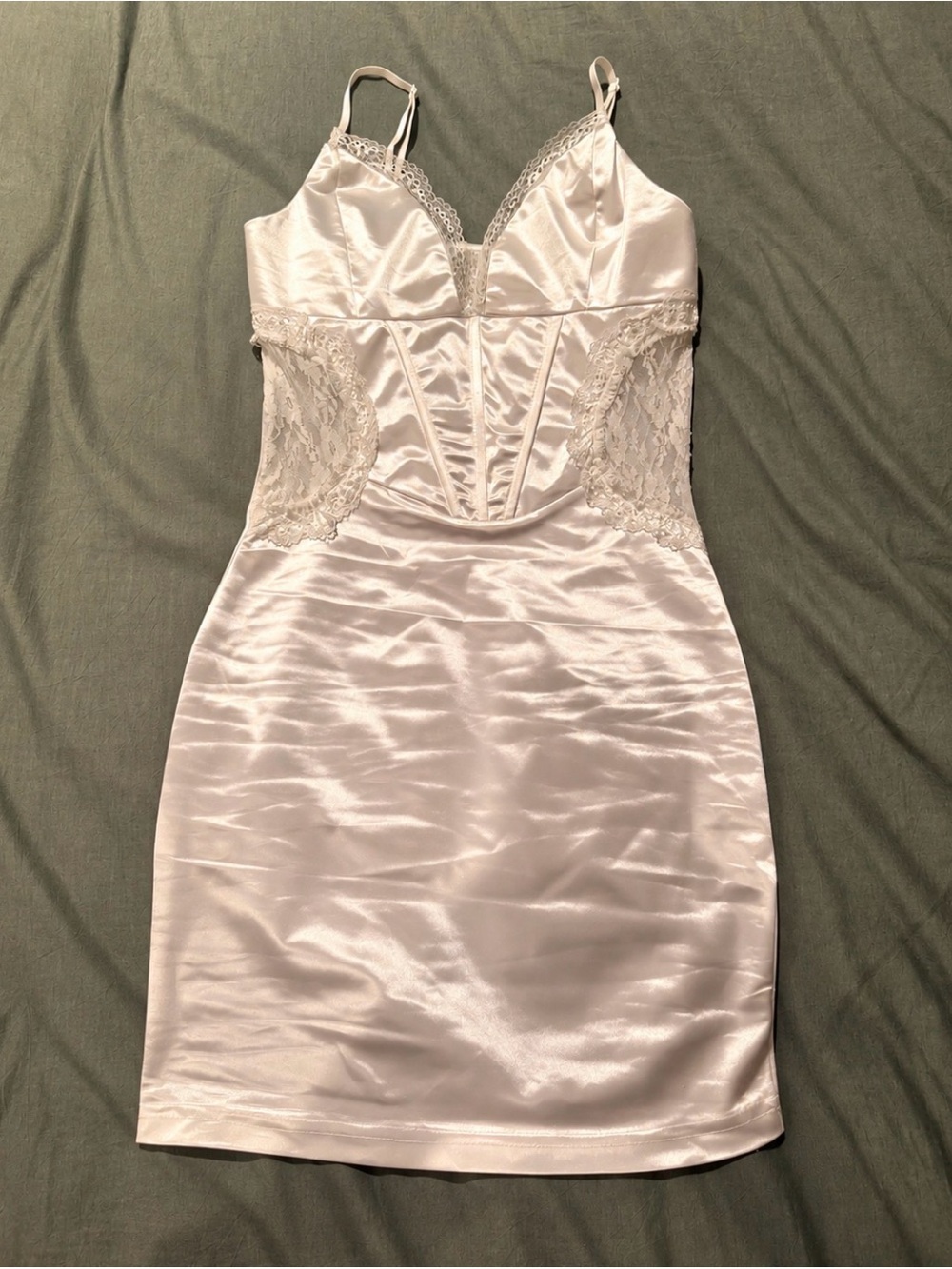 Satin Lace Trim Mini Dress in Light Pink